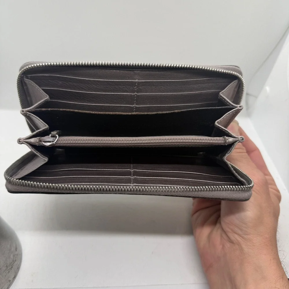 Gucci GG Monogram Zip‎ Around Wallet Silver Purple Gray Leather PVC Mirror